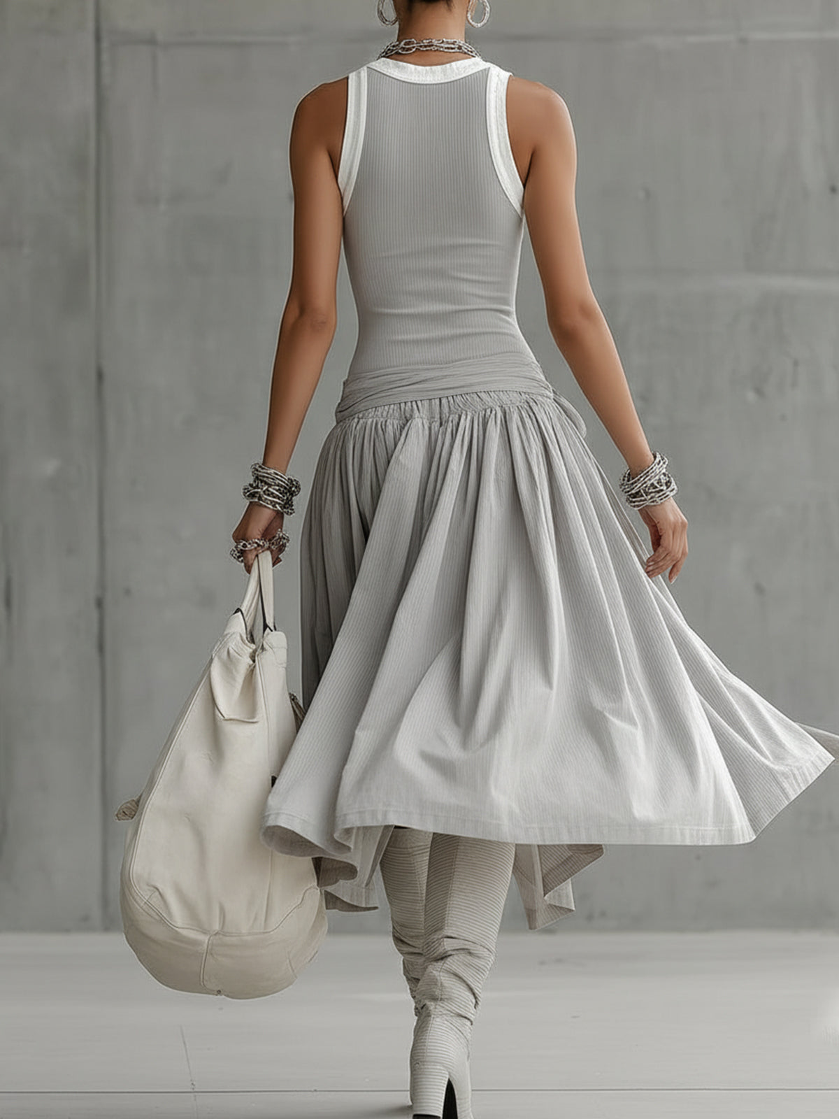 Chotika | Sleeveless Ribbed Midi Dress Grey