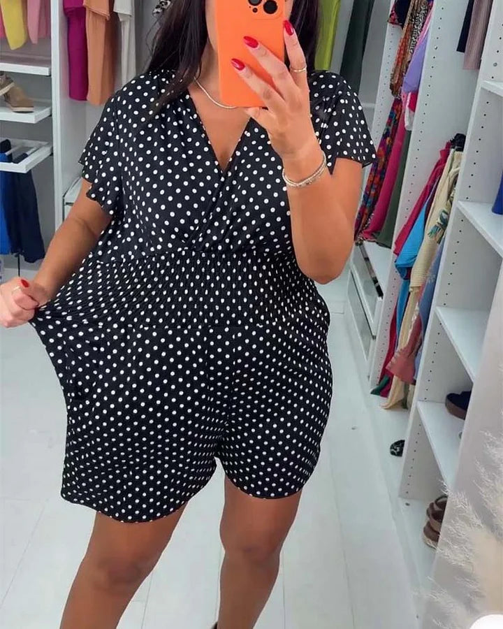 Peyton | Polka Dot Short Sleeve V Neck Jumpsuit
