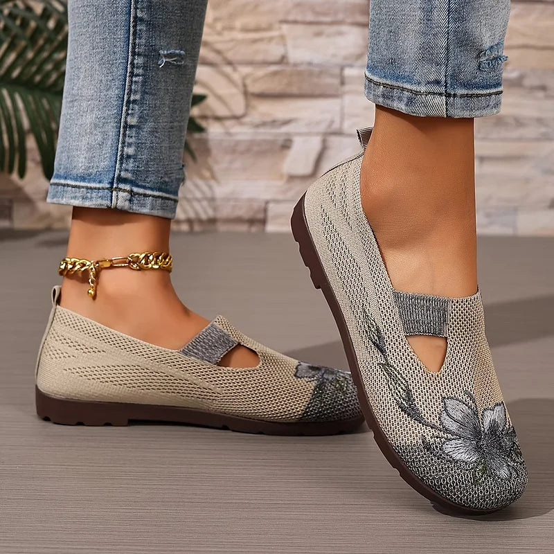 Martine | Embroidered Knit Walking Shoes