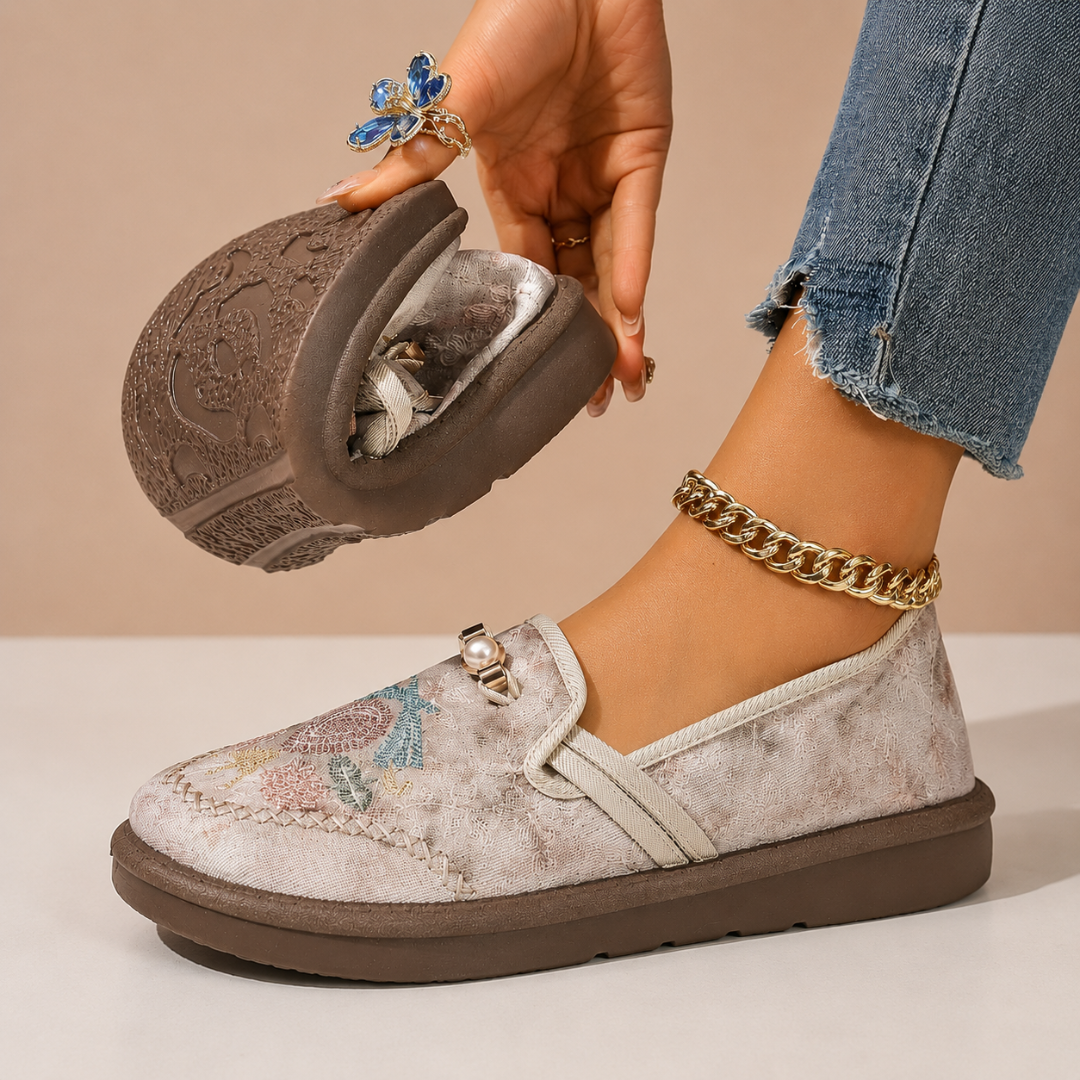 Adeyla | Loafers Floral Embroidered Slip On Shoes