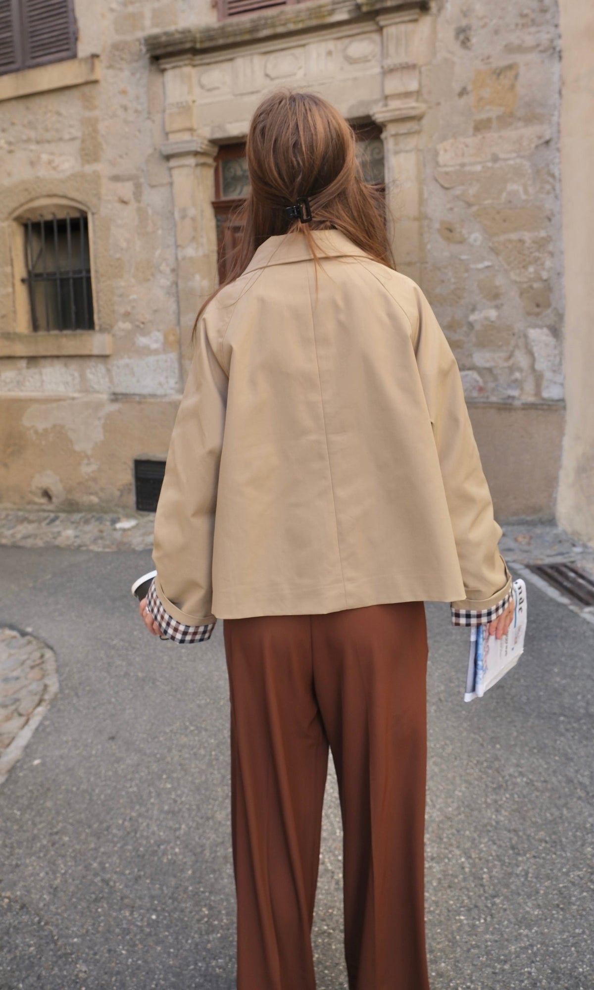 Solmaz | Cropped Button Jacket with Checkered Cuffs