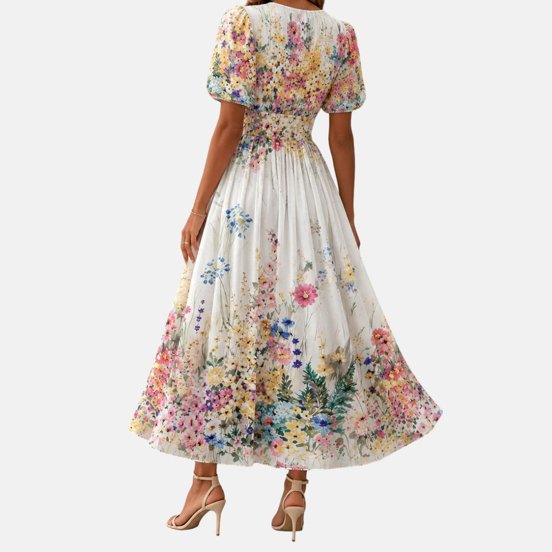 Kirina | Midi Dress Floral Print Puff Sleeve