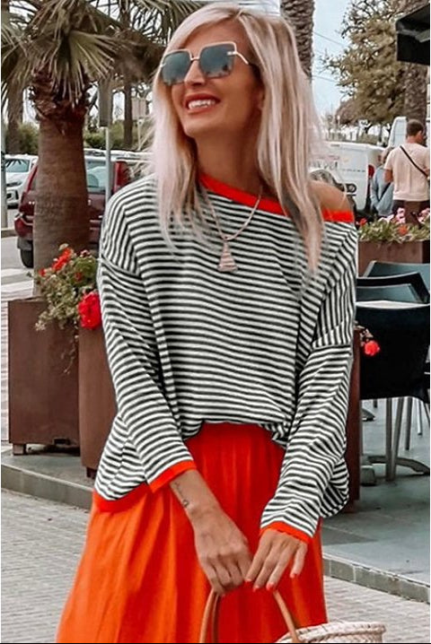 Lyzza | Striped Long Sleeve Relaxed Fit Top
