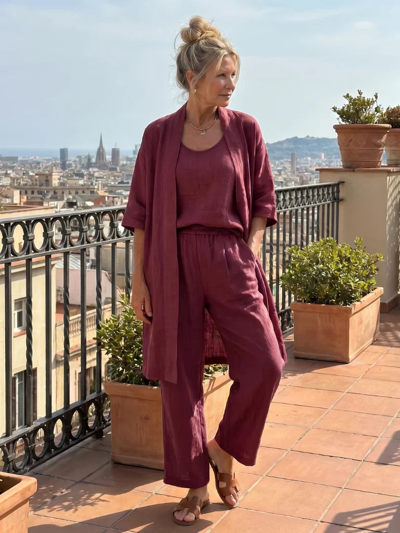 Amberley | Linen Style Three Piece Trouser Set