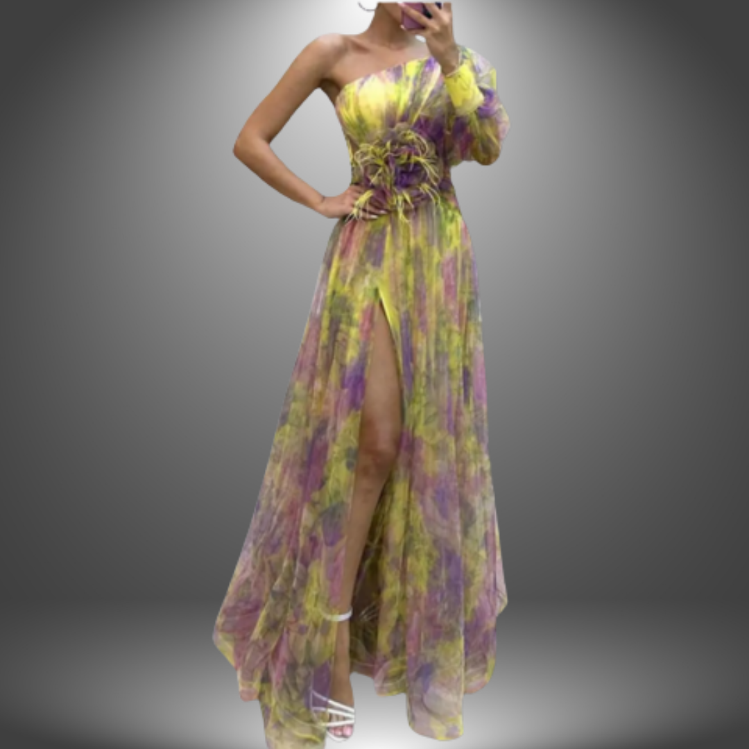 Nana | Maxi Dress One Shoulder Watercolor Print