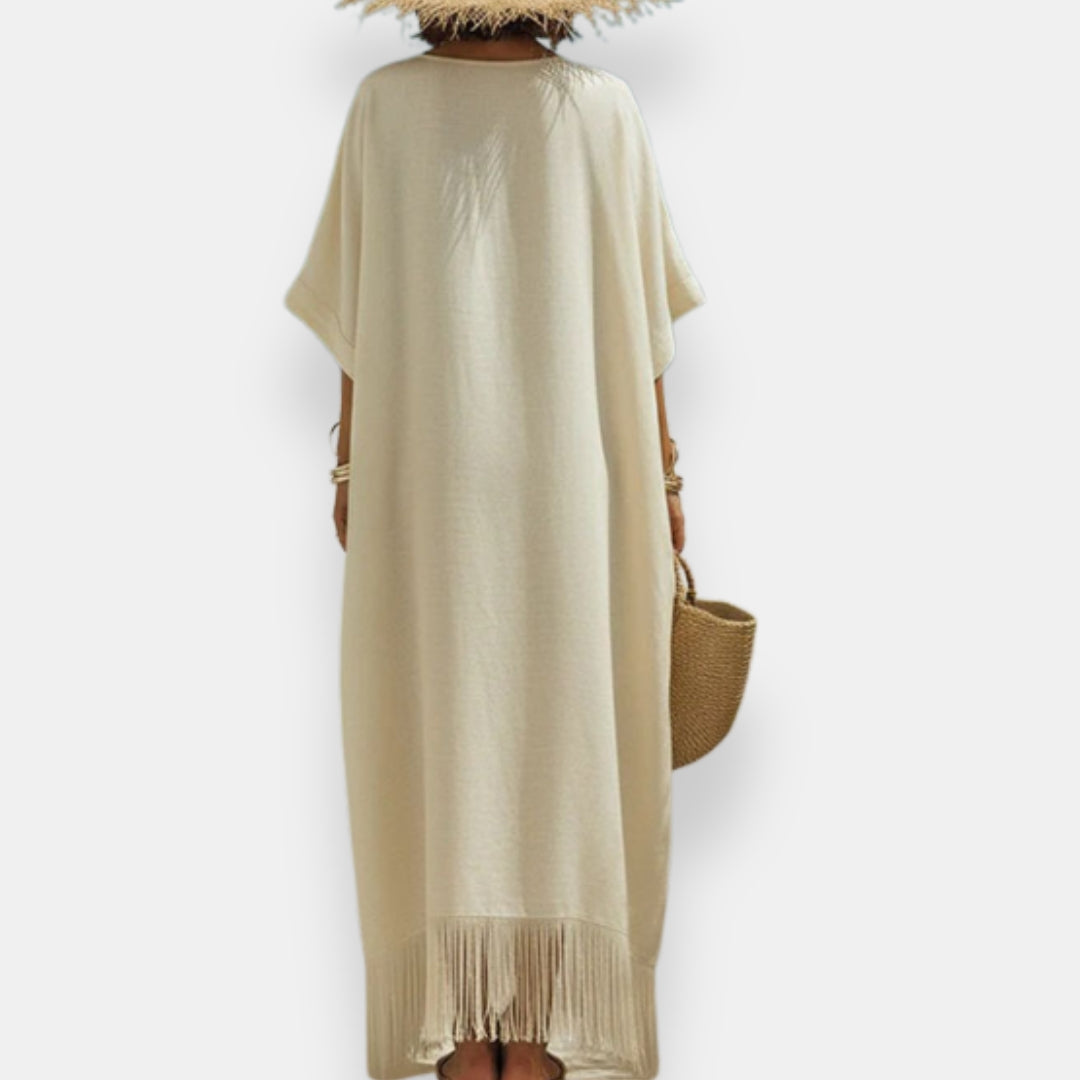 Taciana | Kaftan Dress V Neck Fringe Hem