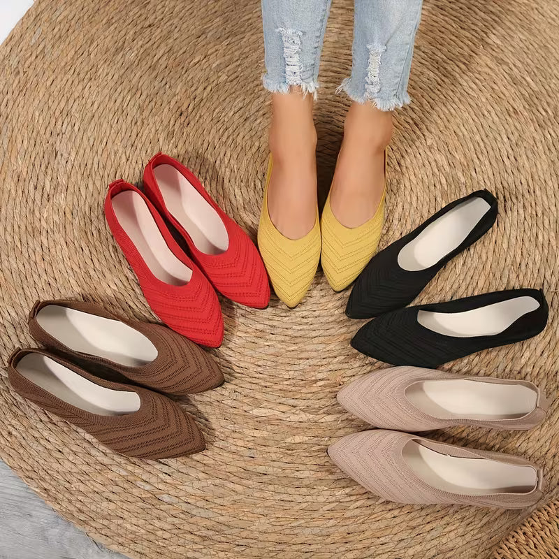 Mikya - Pointed Toe Knit Ballet Flats