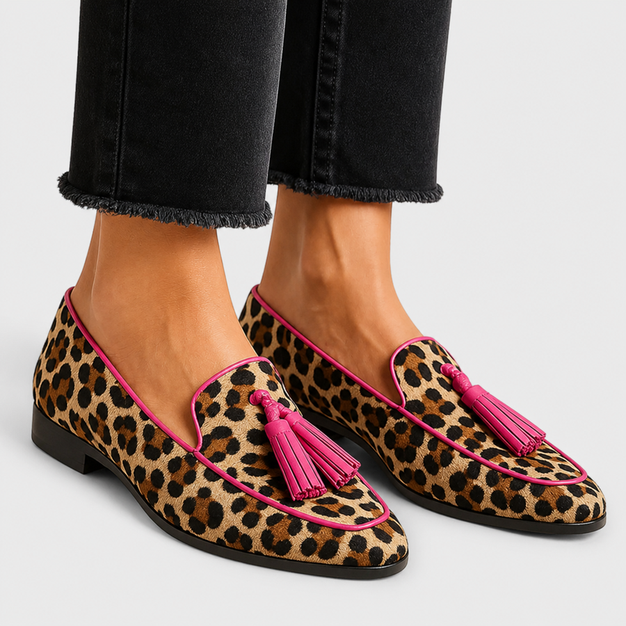 Rosemary | Leopard Print Loafers with Pink Tassels