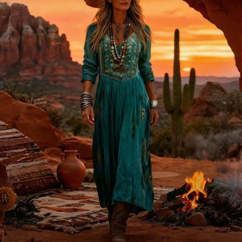 Georgina | Teal Floral V Neck Maxi Dress
