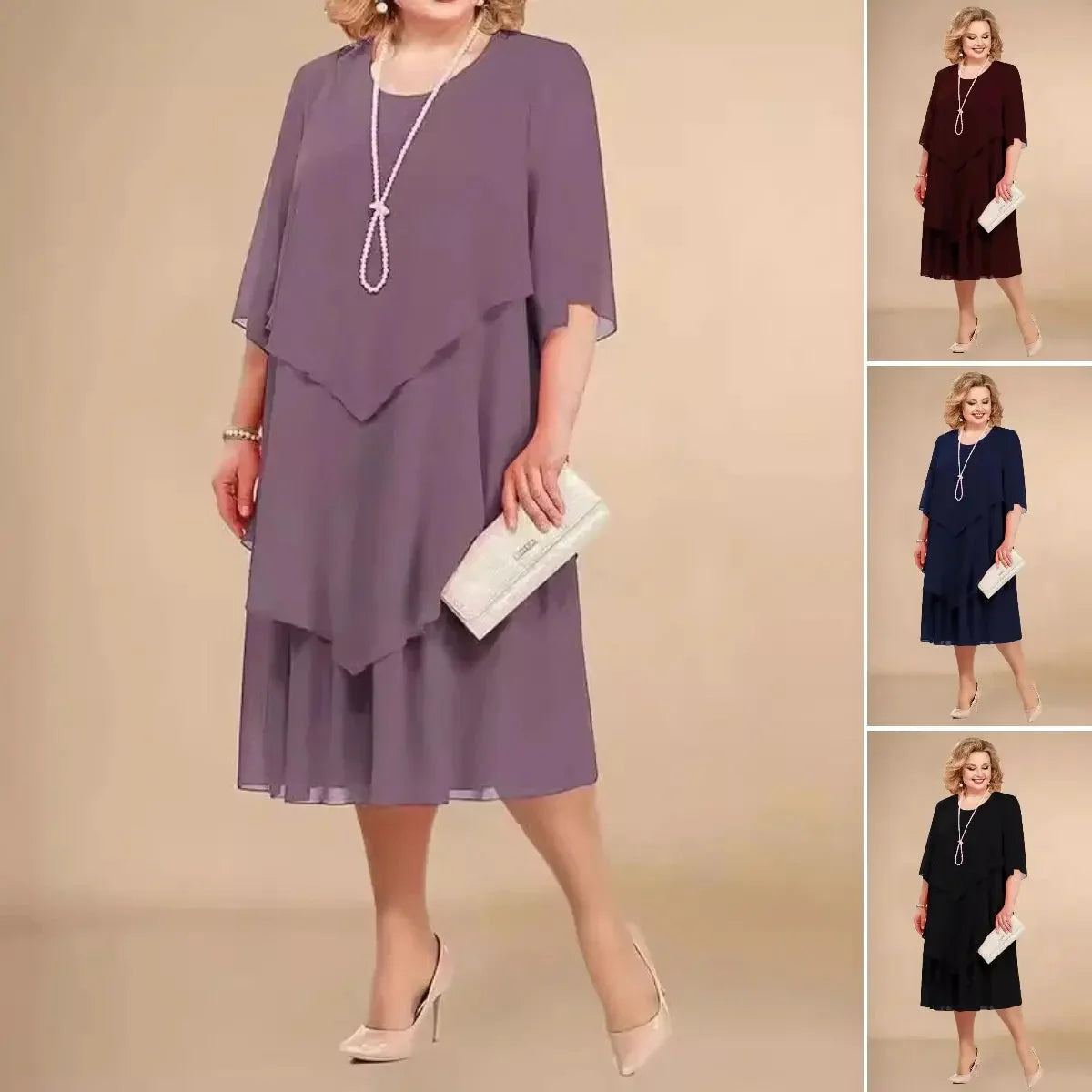 Enedina | Layered Chiffon Style Midi Dress