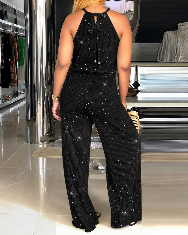 Kannika | Jumpsuit With Sparkle Halter and Wide Legs