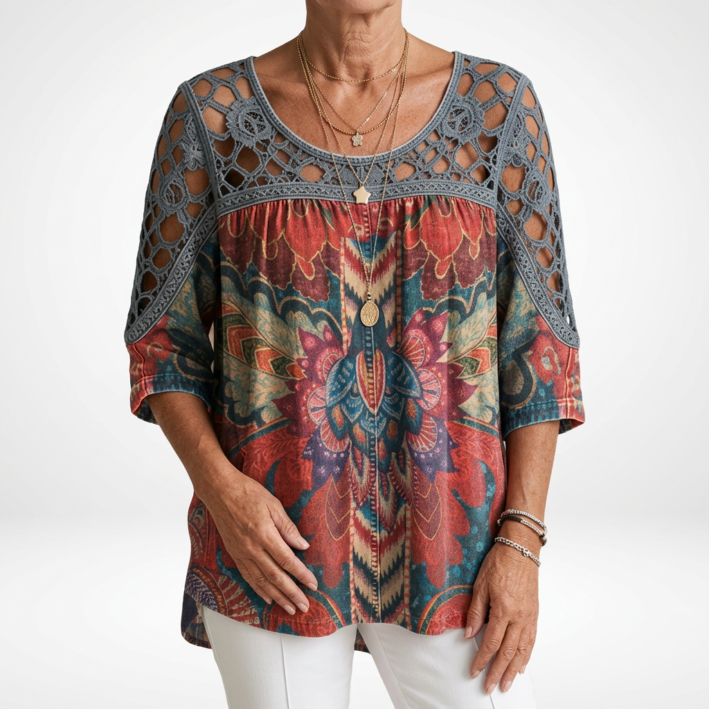 Steven | Crochet Shoulder Printed Tunic Top