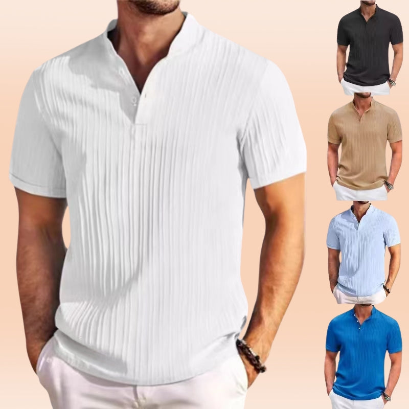 Estevez | Short Sleeve Ribbed Henley T-Shirt