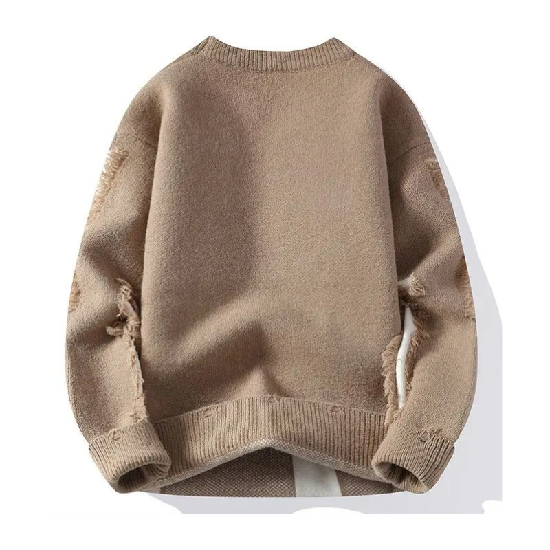Samir | Sweater with Frayed Patchwork Knit Pattern