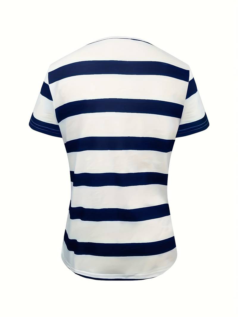 Kiley | Striped Short Sleeve Notch Neck T-Shirt