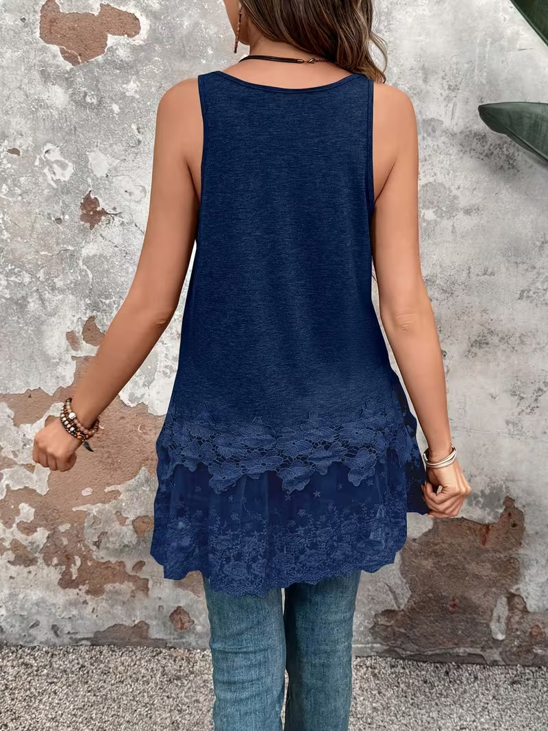 Brannah | Lace Hem Sleeveless Swing Tunic Top