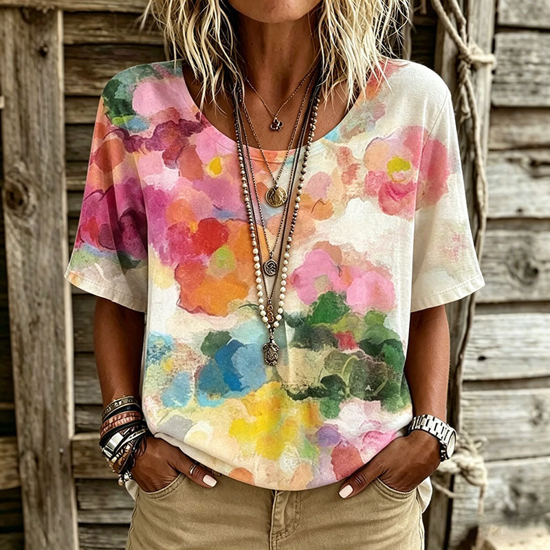 Pritey | Floral Print Short Sleeve T Shirt