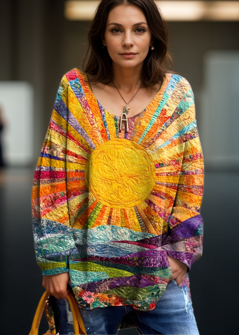 Elisa | V-Neck Multicolour Printed Long Sleeve Blouse