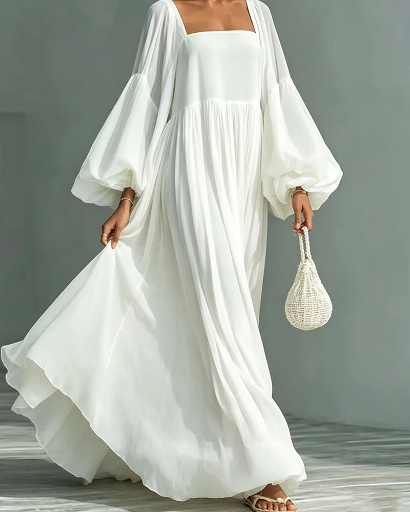 Nunila | Square Neck Balloon Sleeves Maxi Dress