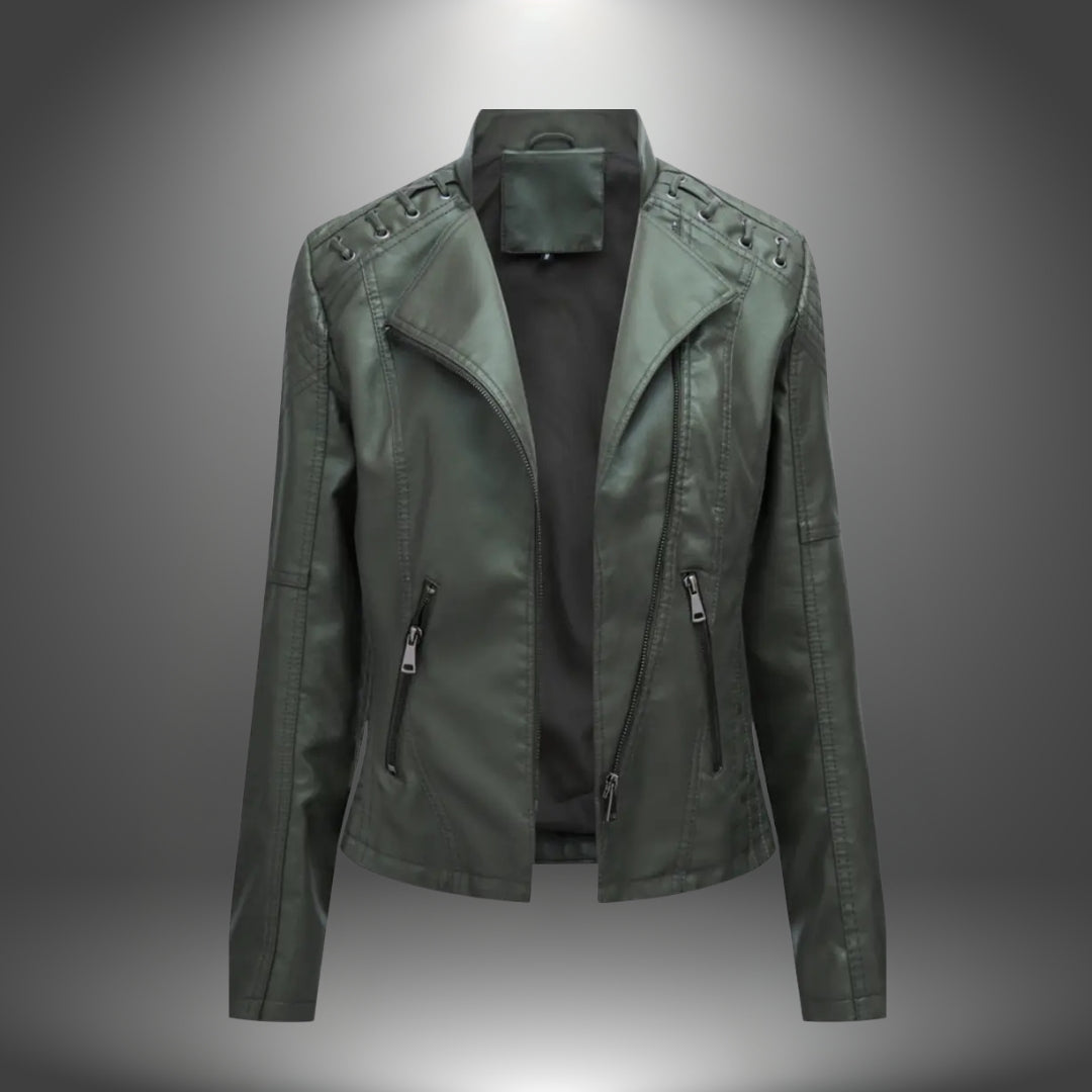 Lilia | Leather Style Biker Jacket With Zips