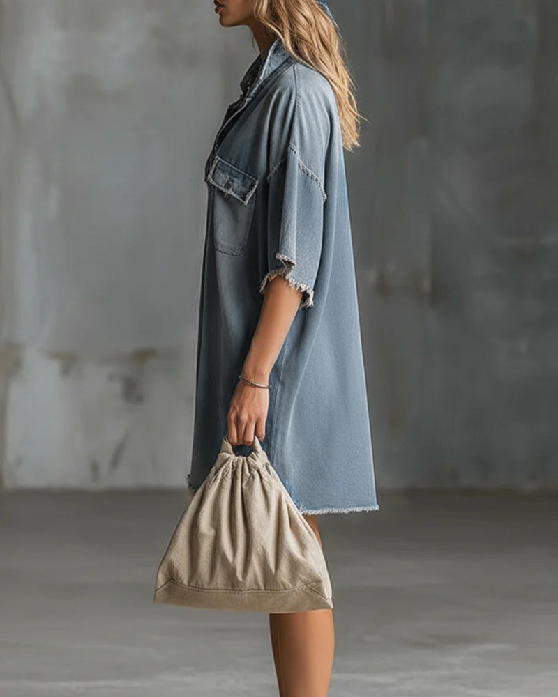 Sinitta | Denim Style Oversized Collared Shirt Dress