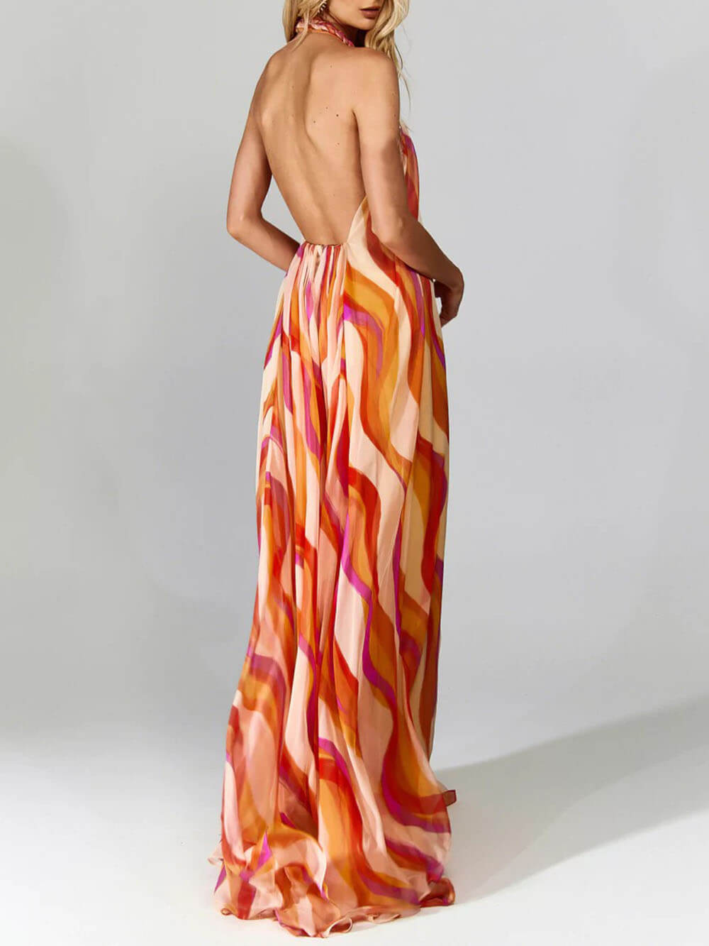 Marlyn | Halterneck Abstract Print Maxi Dress