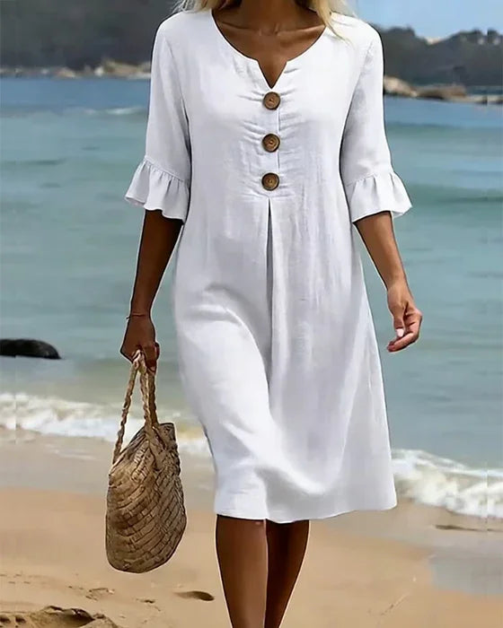 Mlaina - Button Front Frill Sleeve Midi Dress