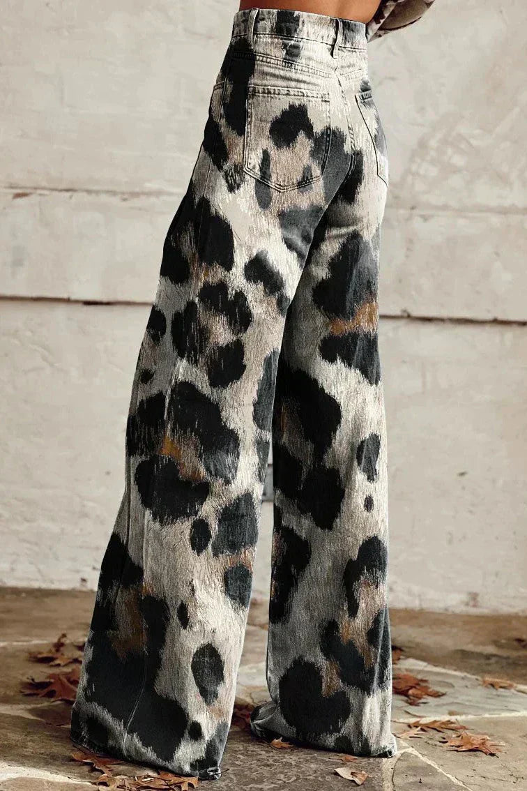 Mallory | Jeans Grey Animal Print Wide Leg