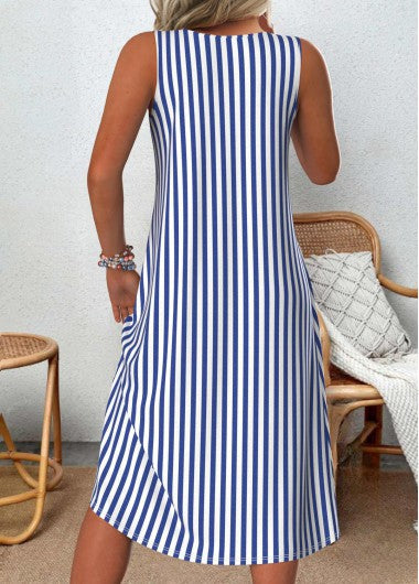 Emeely - Sleeveless Striped Midi Swing Dress