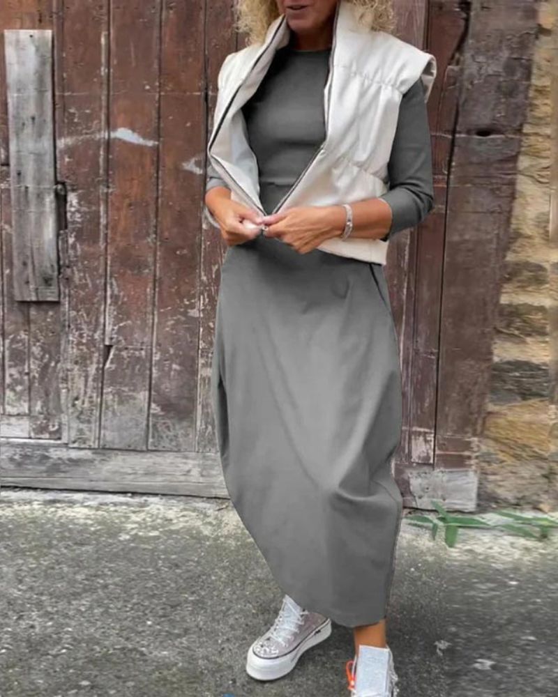 Magdana | Midi Dress Three Quarter Sleeve Plain