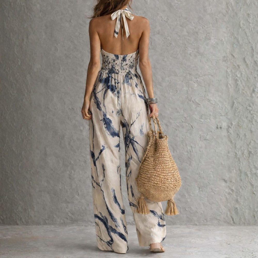 Symia | Halterneck Printed Wide Leg Jumpsuit