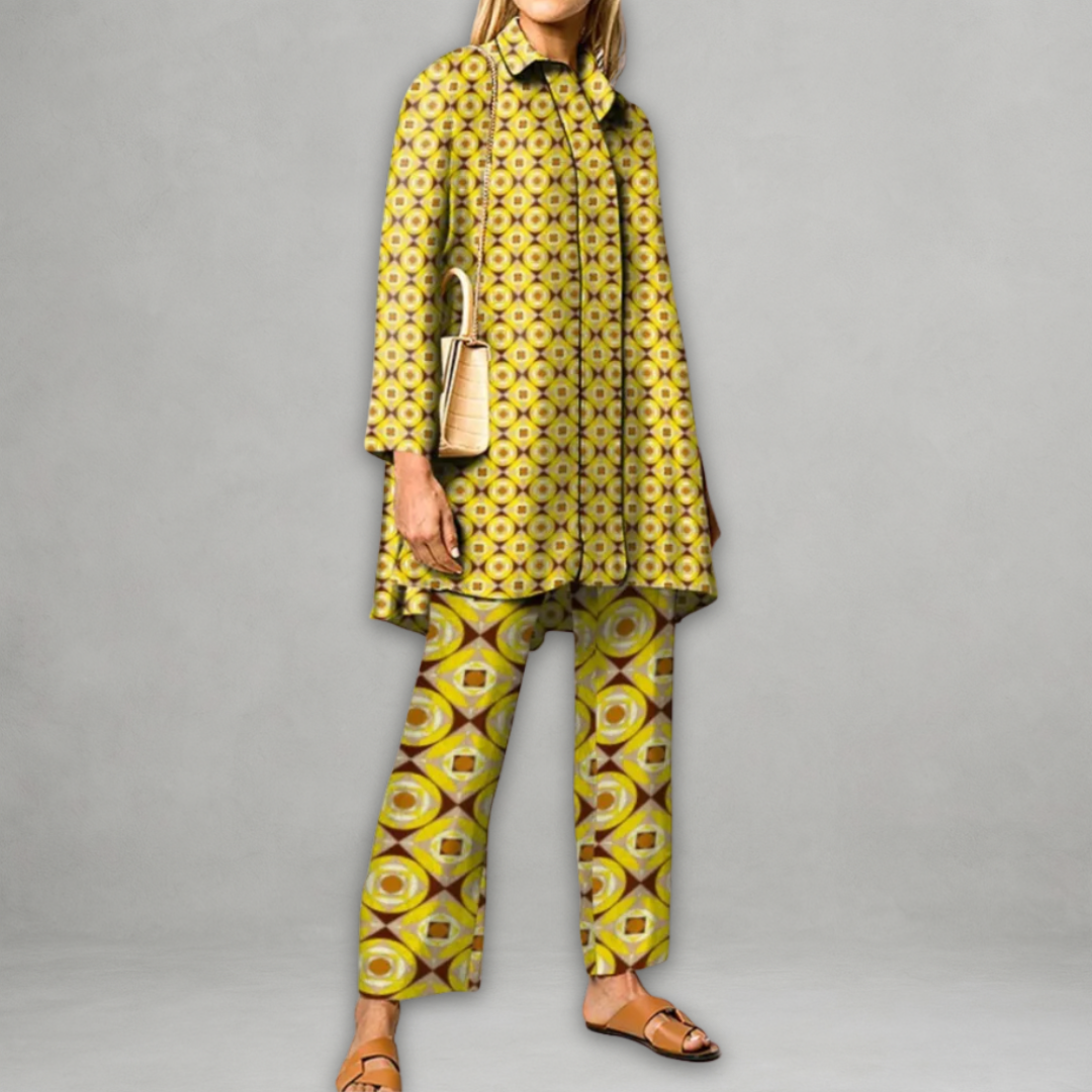 Claudette | Two Piece Set Green Geometric Print