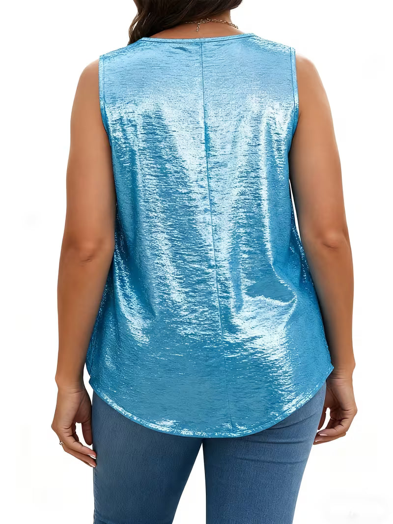 Shivina | Metallic Scoop Neck Sleeveless Tank Top