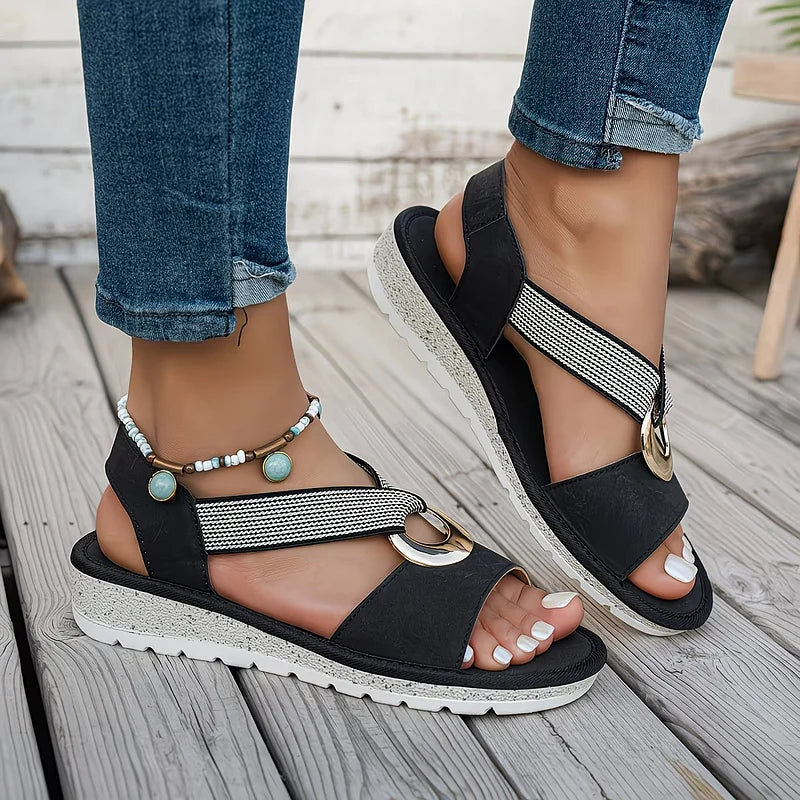 Marlenia | Flat Slingback Sandals With Metal Detail