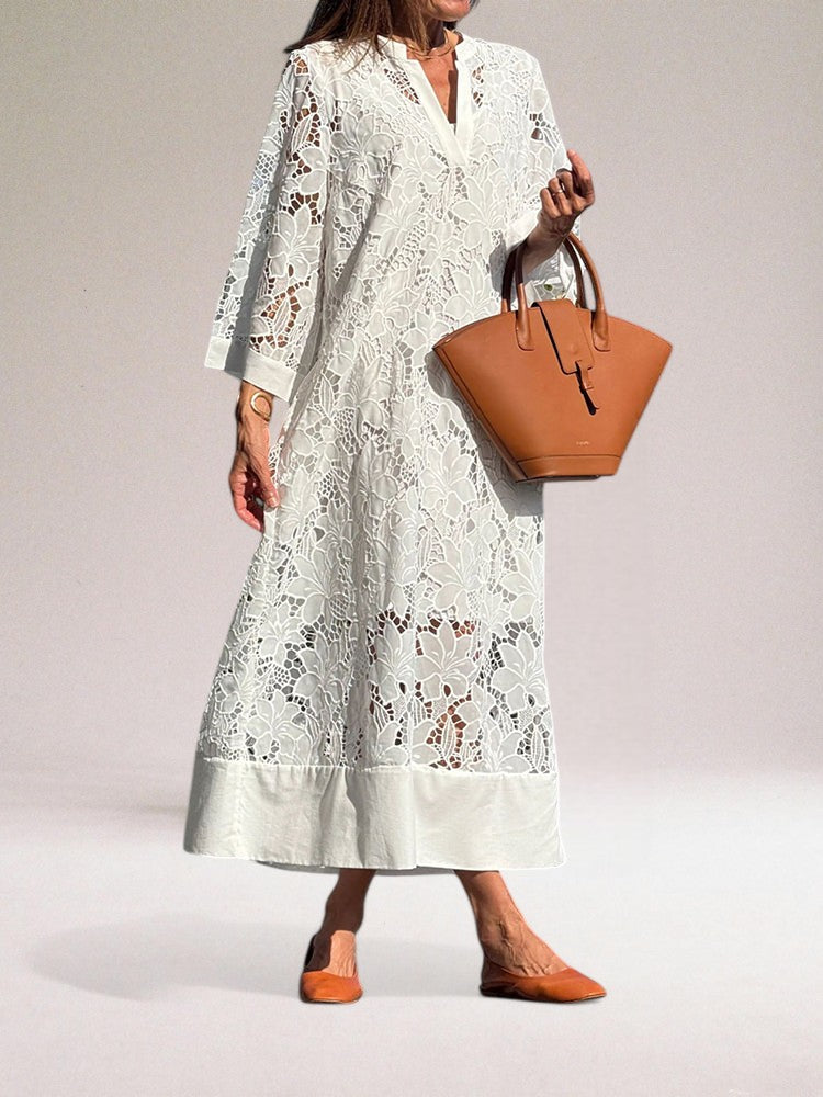 Hafina | Lace V-Neck Midi Dress