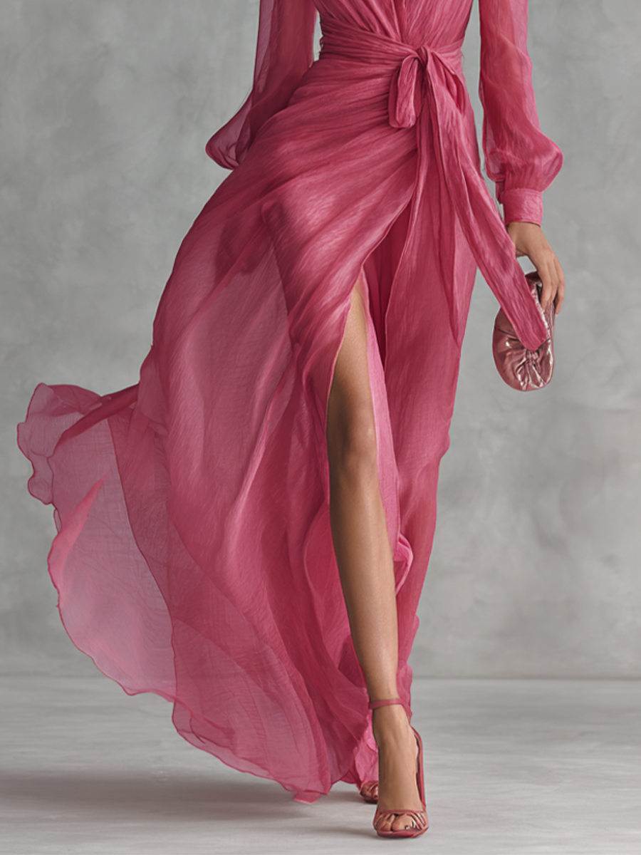 Jalesa | Long Sleeve Tie Waist Maxi Dress
