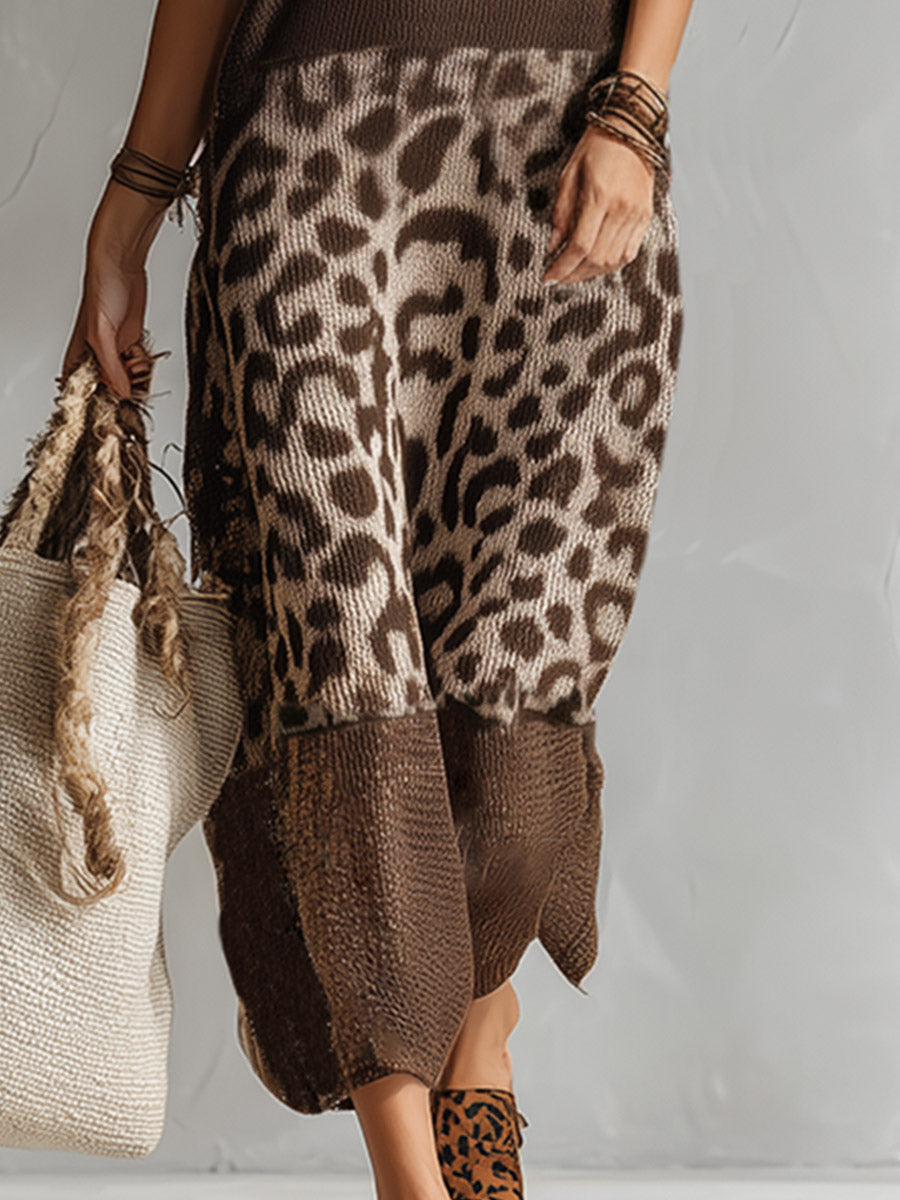 Ameliae | Leopard Print Sleeveless Knitted Maxi Dress