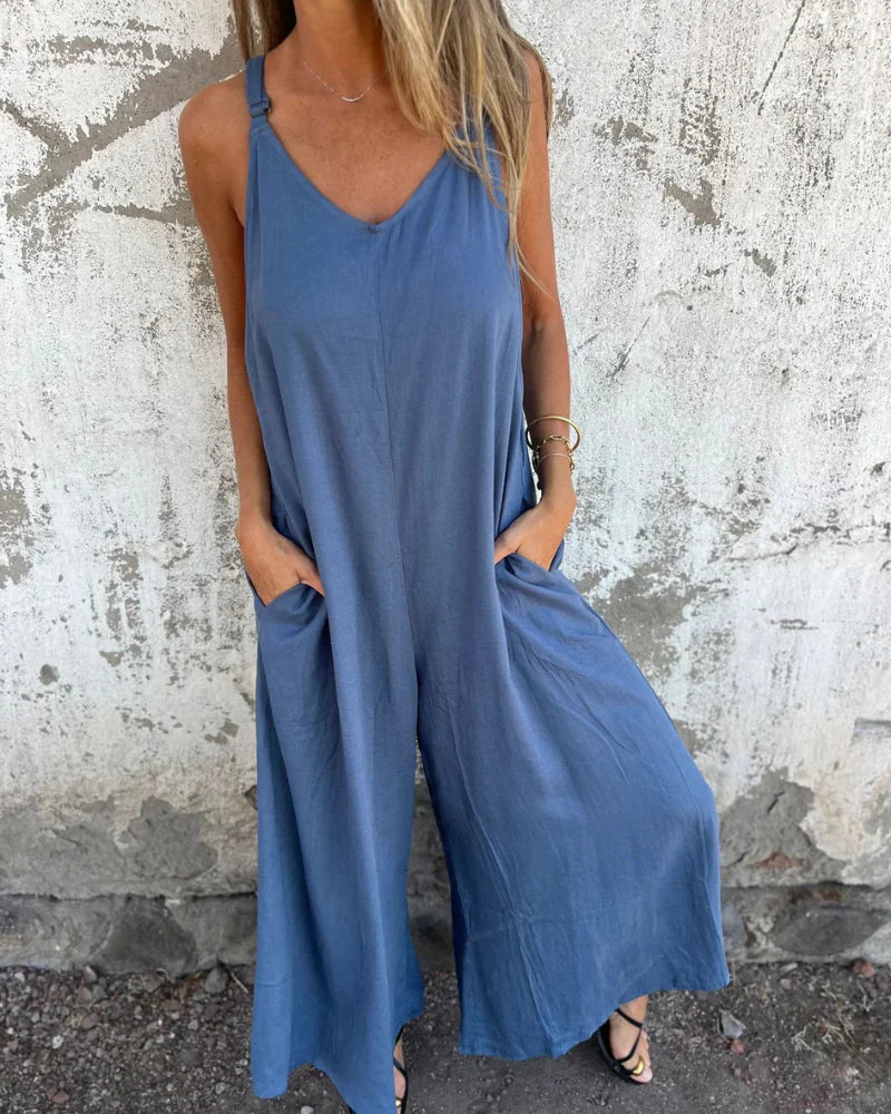 Tanya | Wide Leg V-Neck Sleeveless Jumpsuit