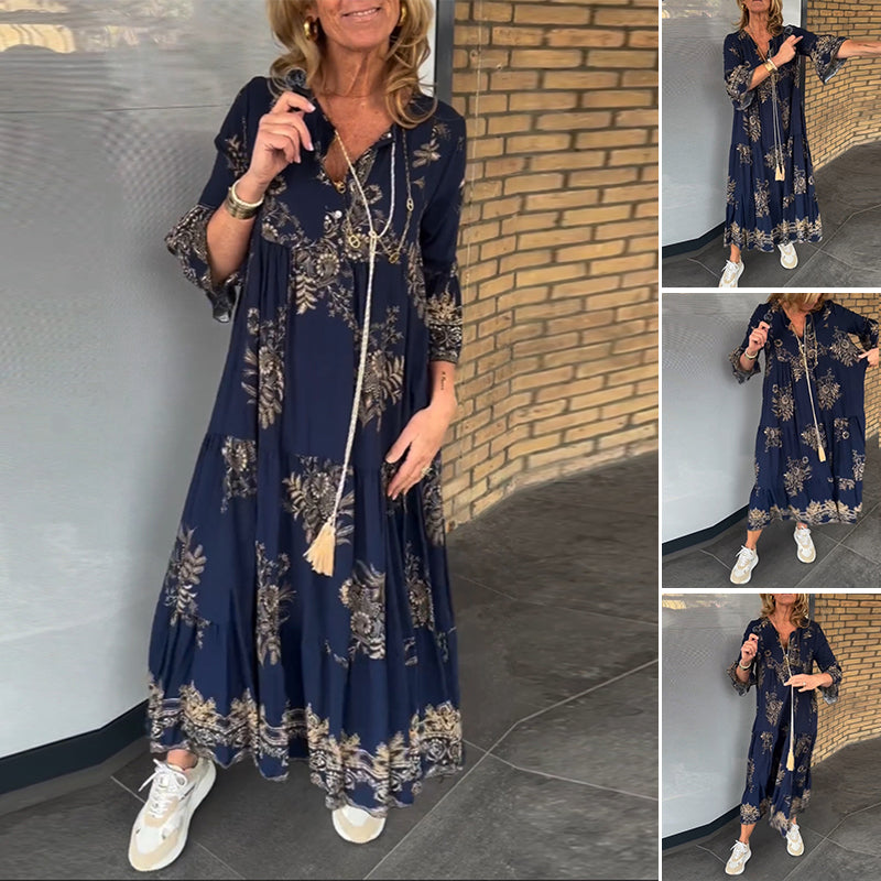 Hypatia | Floral V-Neck Long Sleeve Maxi Dress