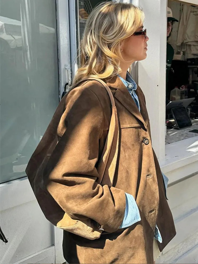 Gladyis | Jacket Long Sleeve Button Front Suede-Like