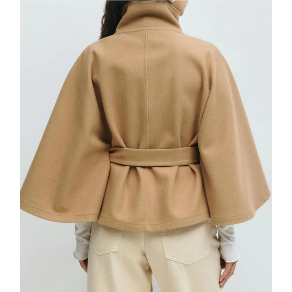 Araceli | Belted Cape Jacket High Neck Button Front
