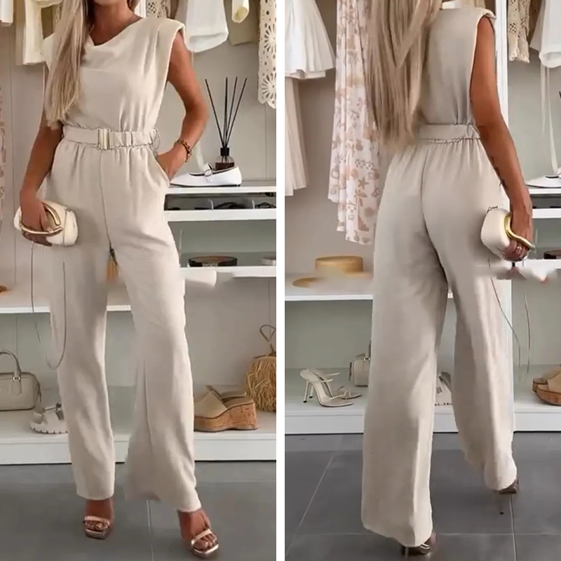 Lyda - Sleeveless Wide Leg Belted Jumpsuit