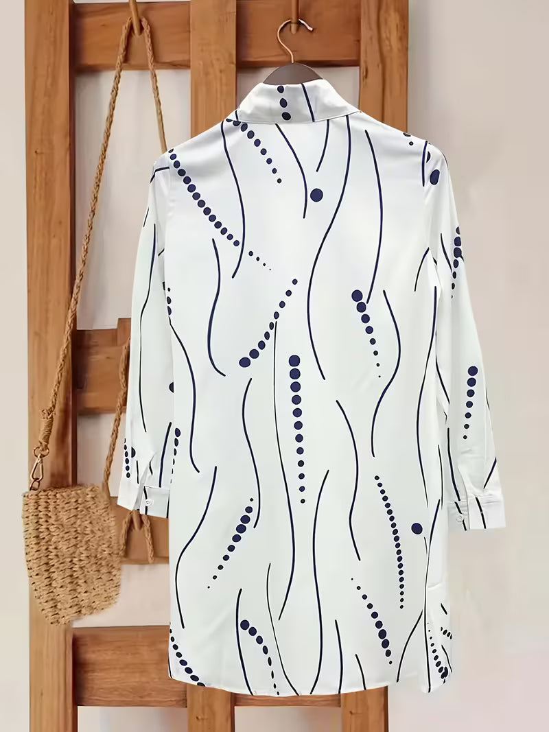 Belma - White Printed Button Front Shirt Dress