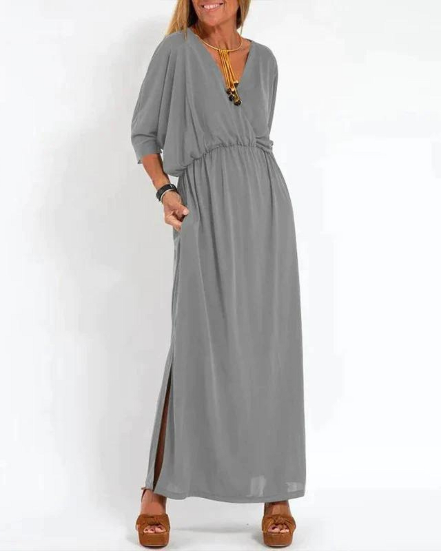 Janell | V Neck Batwing Sleeve Maxi Dress