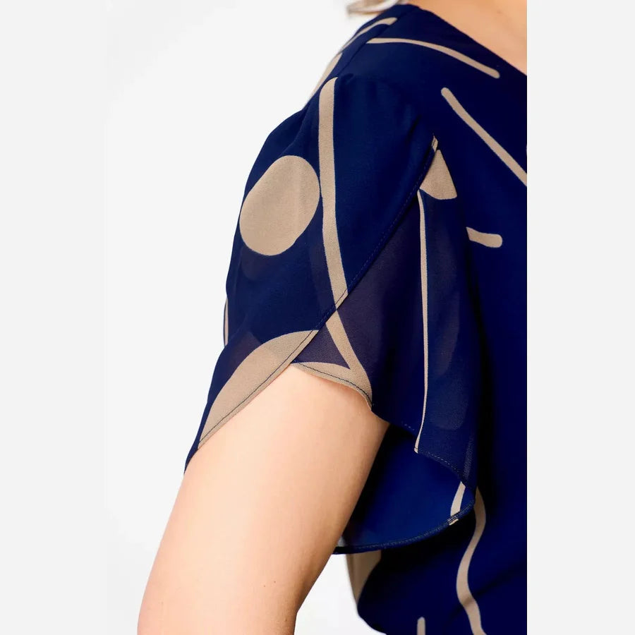 Nazeli | Midi Dress Navy Abstract Dot Short Sleeve