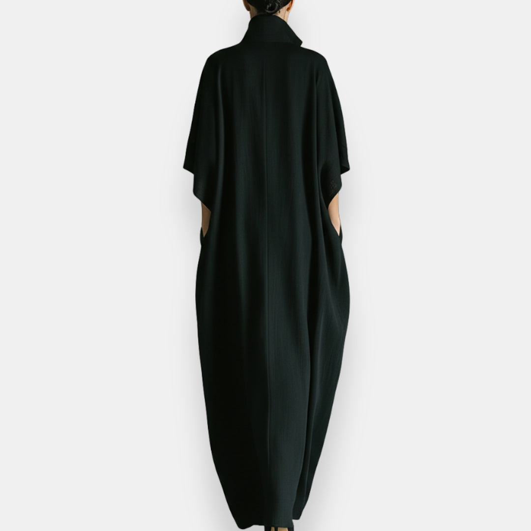 Maricel | Maxi Dress Black Stand Collar Relaxed Fit