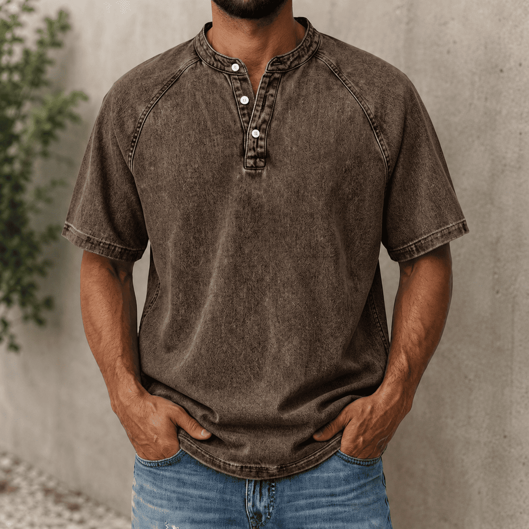 Zerric | Henley Shirt Short Sleeve Washed Finish