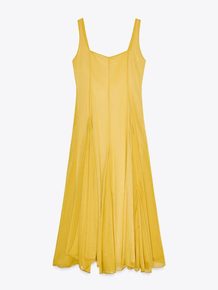 Solmaz | Yellow Square Neck Strap Maxi Dress