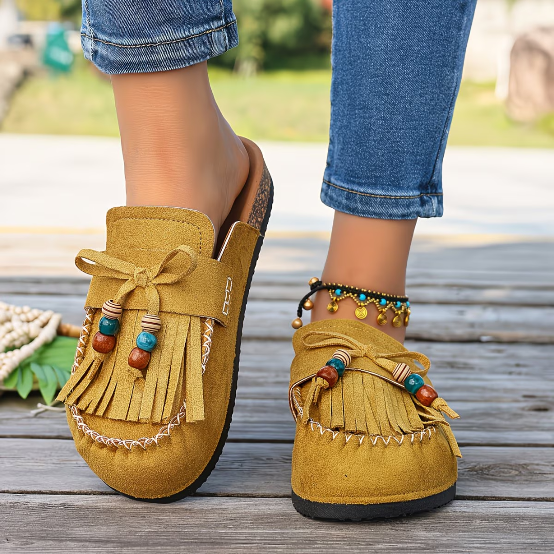 Mehra - Tassel Fringe Slip On Mules