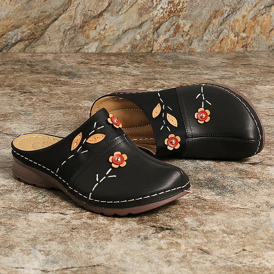Janeth | Floral Stitch Slip-On Clogs